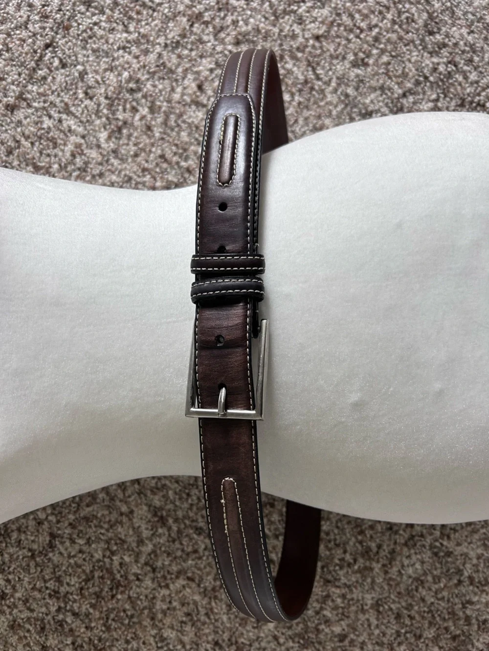 Mens Brown Genuine GrainLeather Belt with Contrast Stitching Size 44